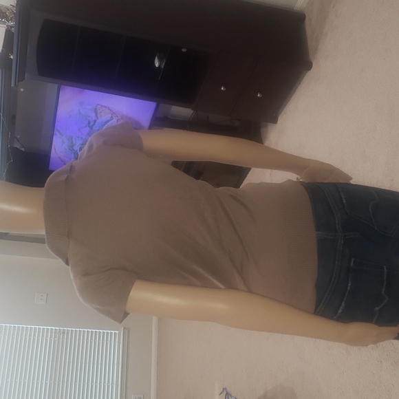 Banana Republic m light brown short sleeve sweater cowlneck ribbed hems - Picture 3 of 8